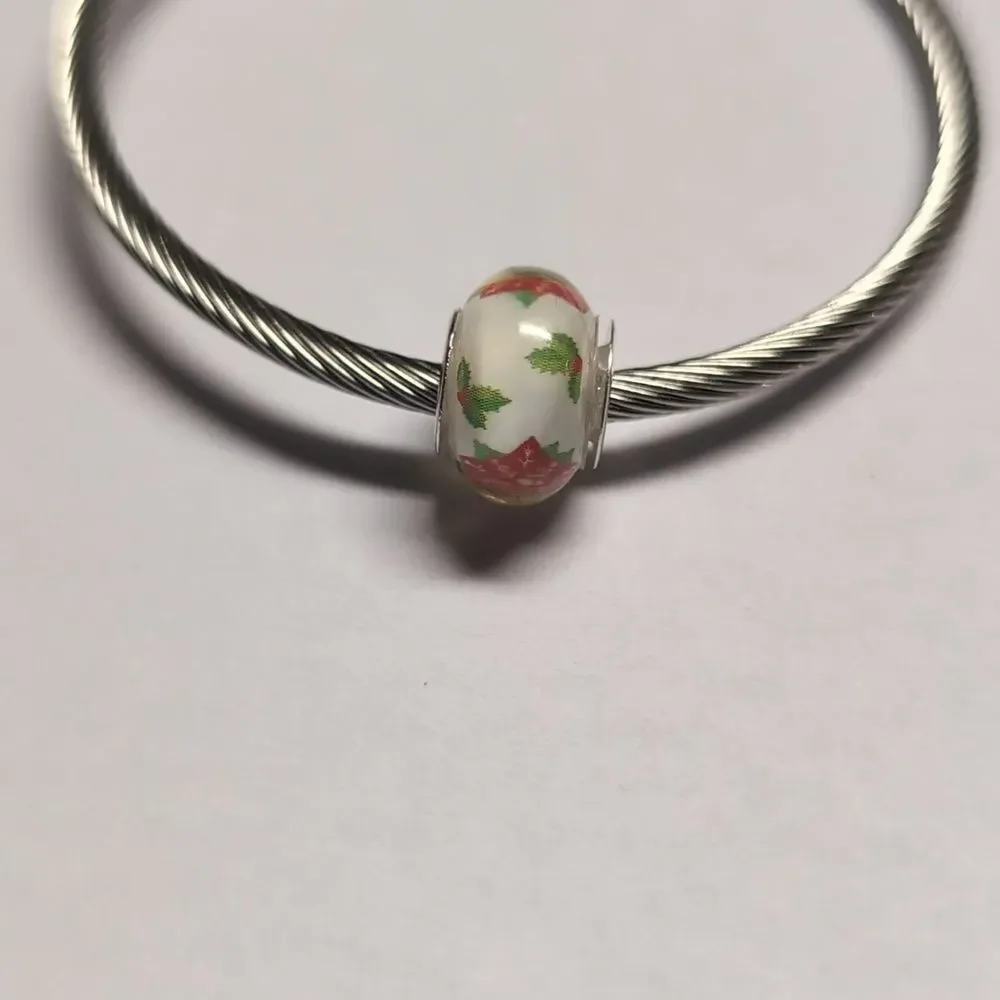 Silver Christmas‎ Holly Charm for Pandora Style Bracelet